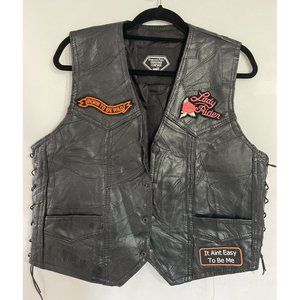 Diamond plate buffalo leather jacket Vest Girls Black Size 5XL Usa American Flag